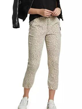 New Paige Mayslie Jogger Jeans Pants In Nocturnal Leopard Cream Beige Size 28